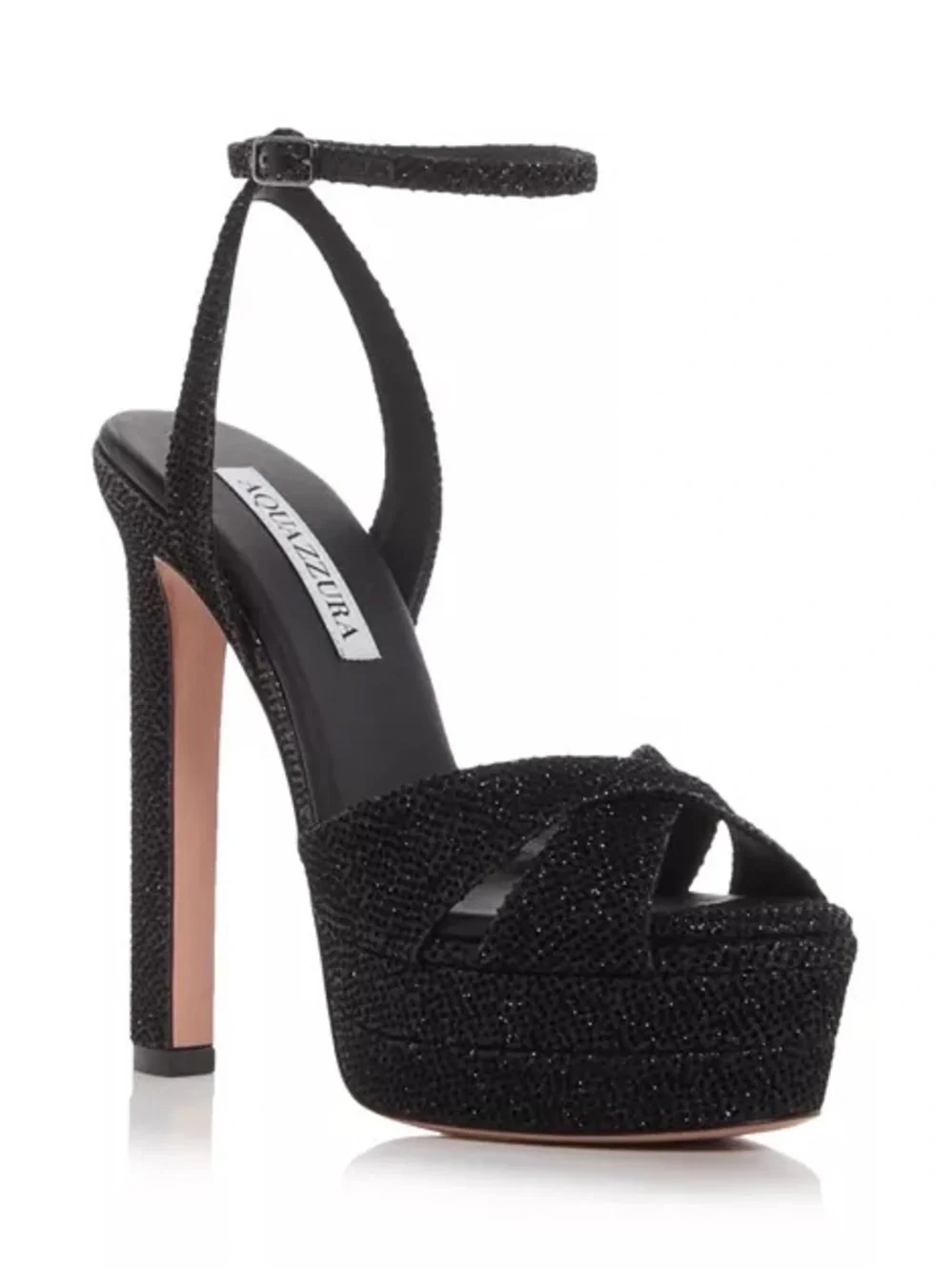 Aquazzura Divine Plateau Glitter Platform Ankle-Strap Sandals Size 8.5 Black